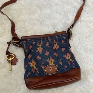 Fossil Key Per Crossbody Bag with Leather Trim